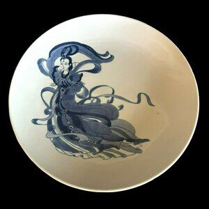 Vintage Chinese Porcelain Chop Plates Decor Elegant Dancer Blue and White 12"